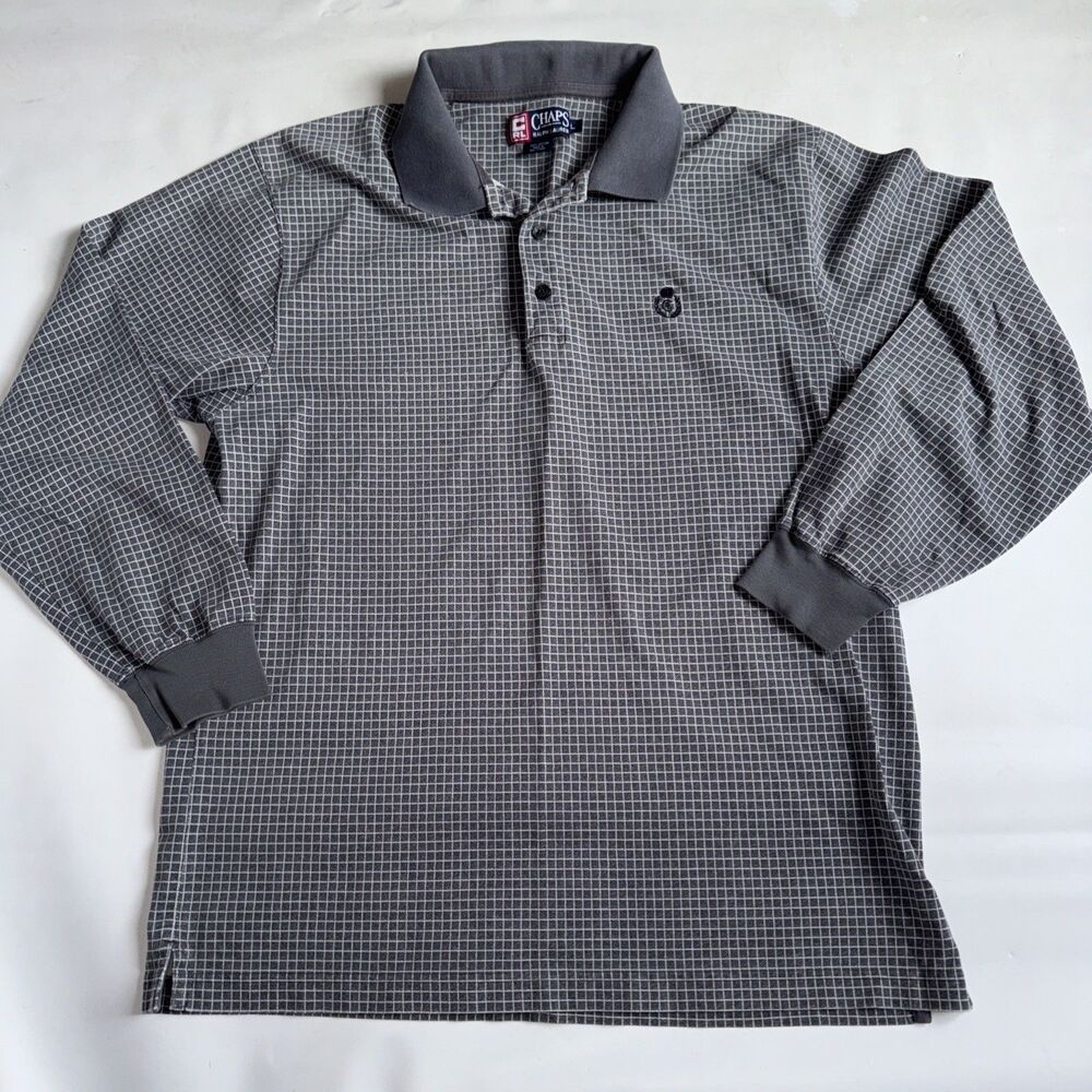 Chaps Ralph Lauren Long Sleeve Polo LARGE GRAY 100% cotton